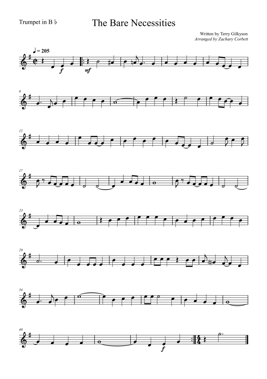 The Bare Necessities B-Flat Trumpet scores gallery preview page 1