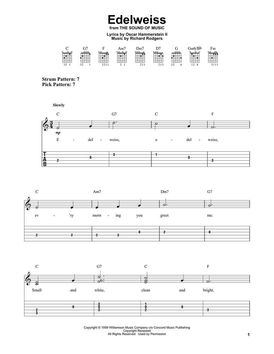 Edelweiss (from The Sound Of Music) Guitar Tablature scores gallery preview page 1