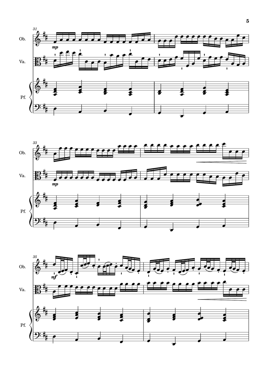 Canon in D Major, P.37; T.337. Arranged for Oboe, Viola and Piano. Score and Parts Small Ensemble scores gallery preview page 5