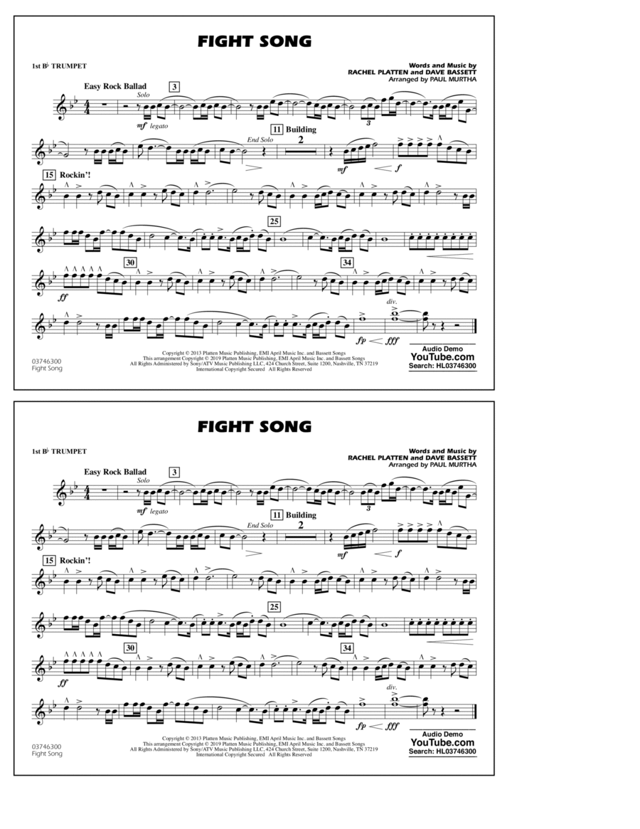 Fight Song (arr. Paul Murtha) - 1st Bb Trumpet Marching Band scores gallery preview page 1