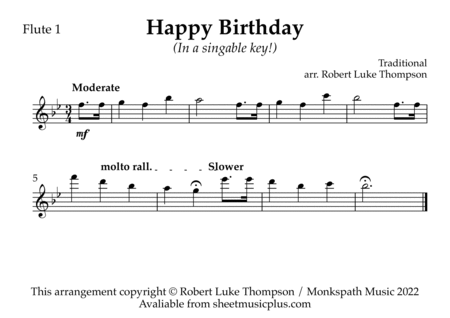 Happy Birthday (in a singable key!) for Flute Quartet image number null