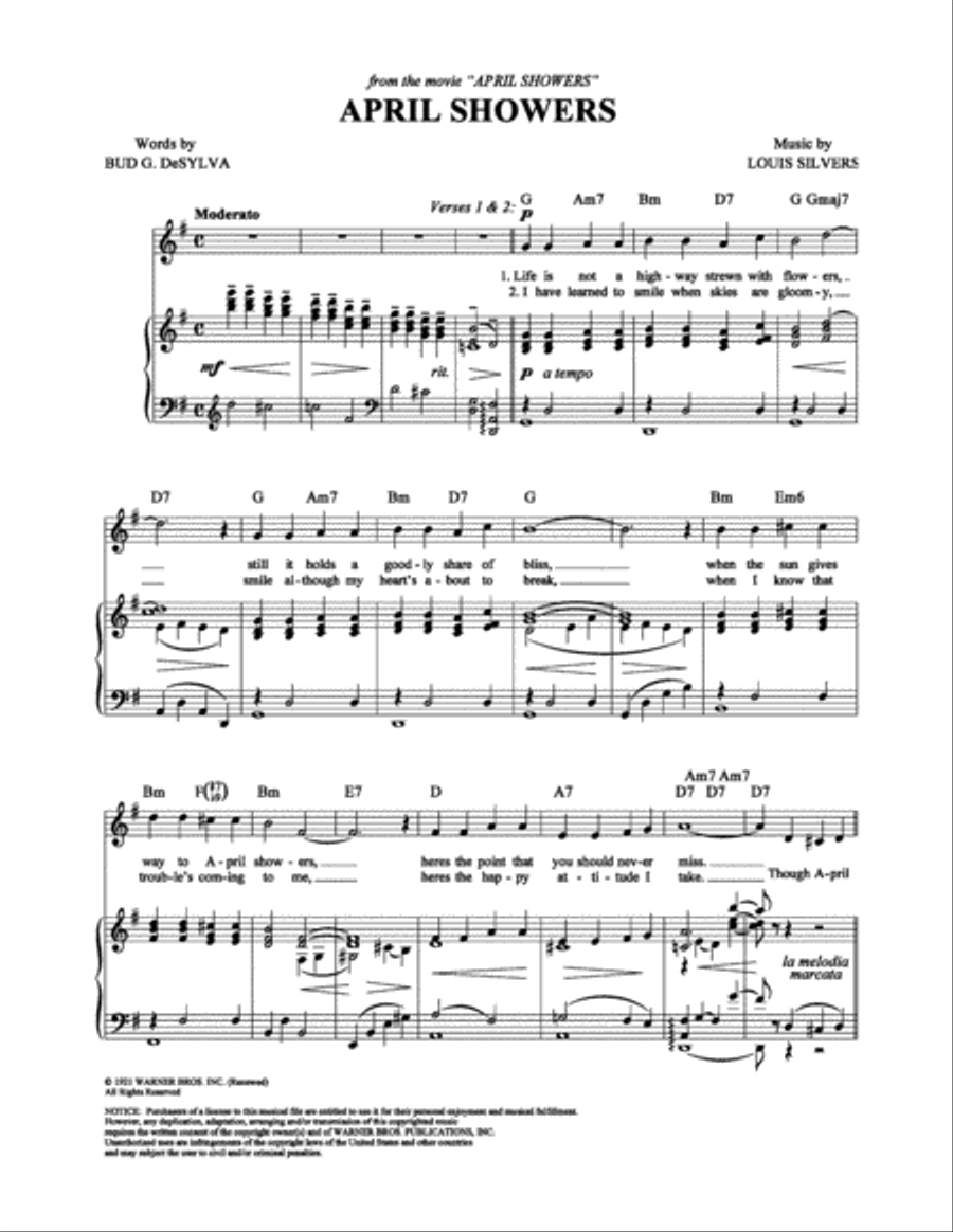 April Showers Piano, Vocal, Guitar scores gallery preview page 1
