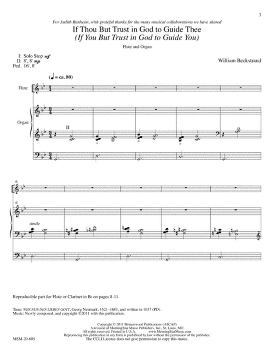 If Thou But Trust In God to Guide Thee (Variations for Flute and Organ) (Downloadable)