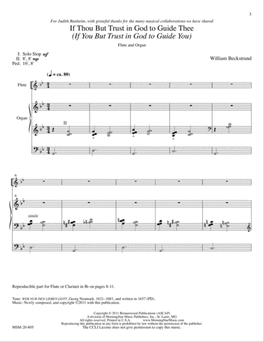 If Thou But Trust In God to Guide Thee (Variations for Flute and Organ) (Downloadable)