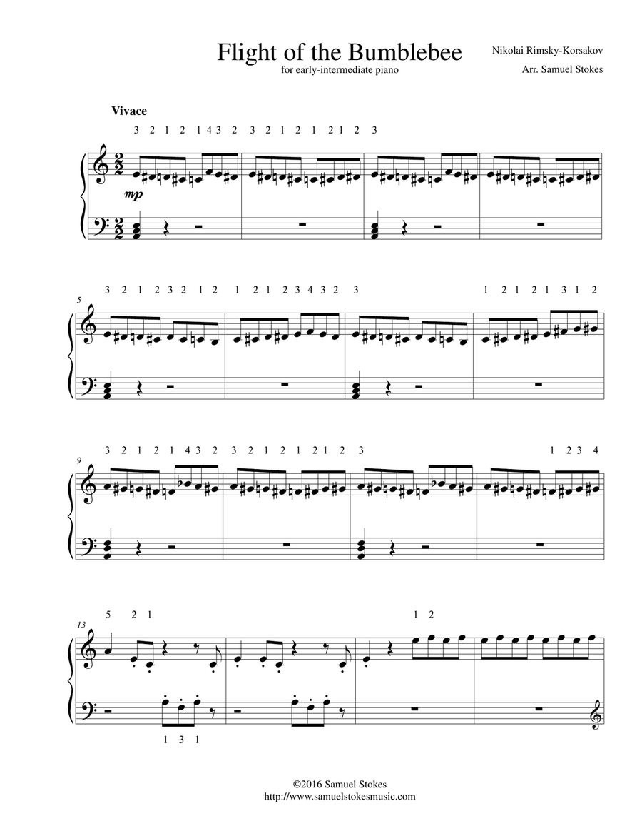 Flight of the Bumblebee - for early-intermediate piano