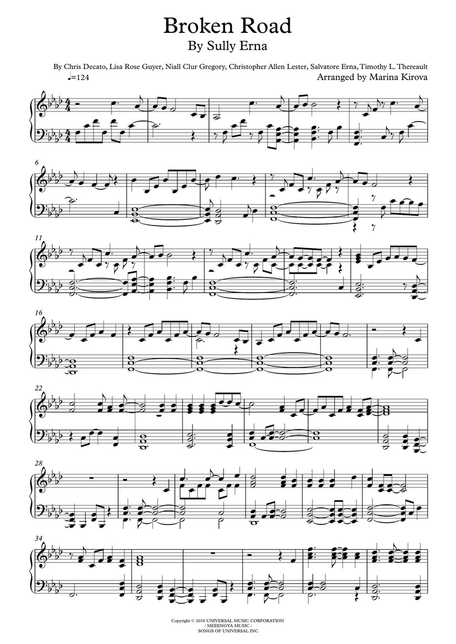 Broken Road Piano Solo scores gallery preview page 1