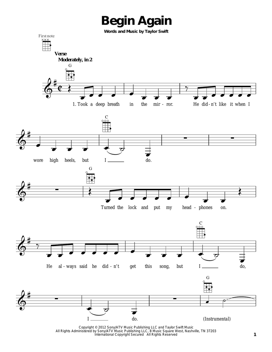 Begin Again Ukulele scores gallery preview page 1