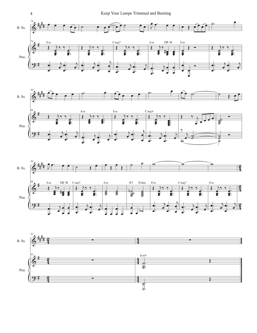Keep Your Lamps Trimmed And Burning (Baritone Saxophone and Piano) Baritone Saxophone scores gallery preview page 4