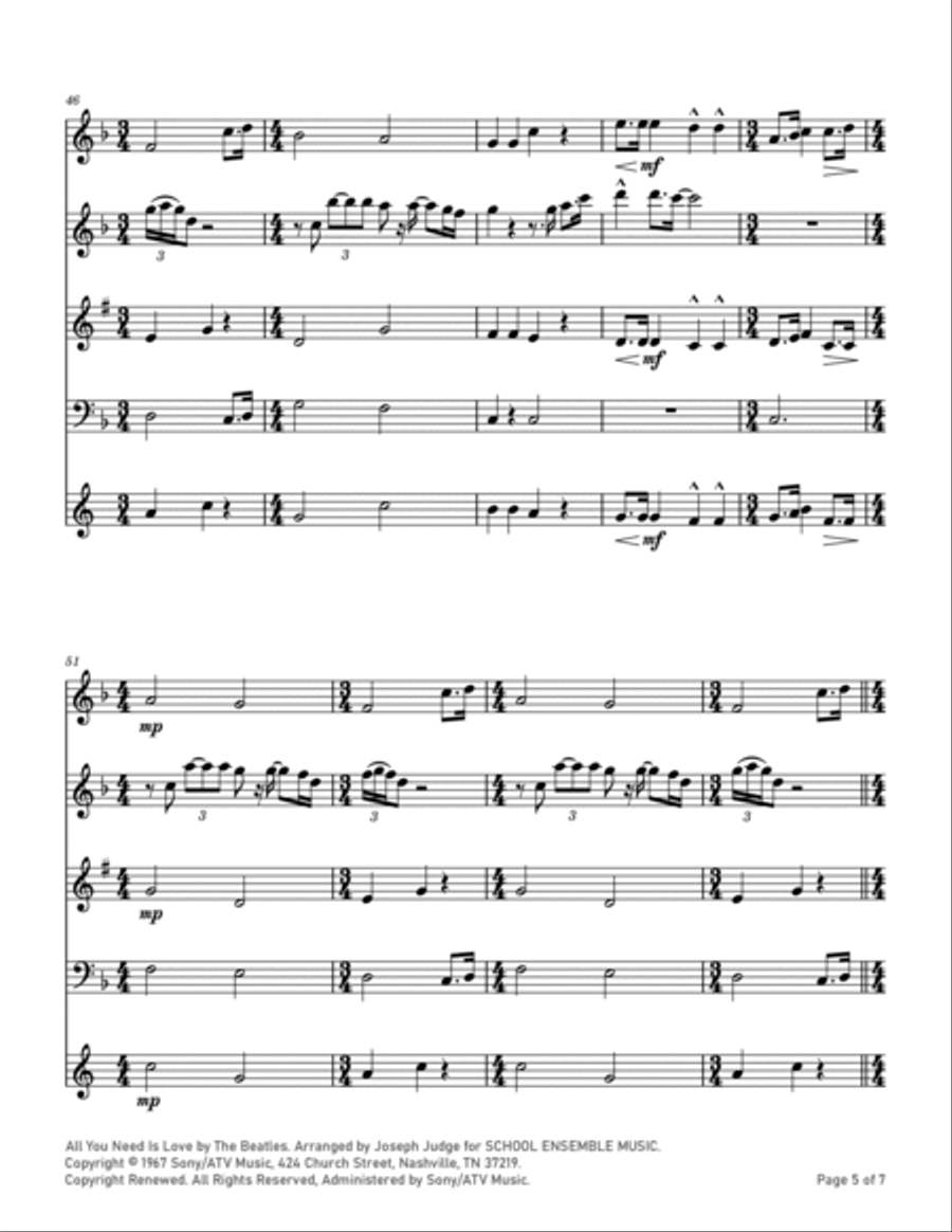 All You Need Is Love Woodwind Quartet scores gallery preview page 5
