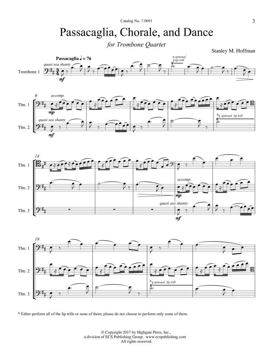 Passacaglia, Chorale and Dance Trombone Quartet scores gallery preview page 1
