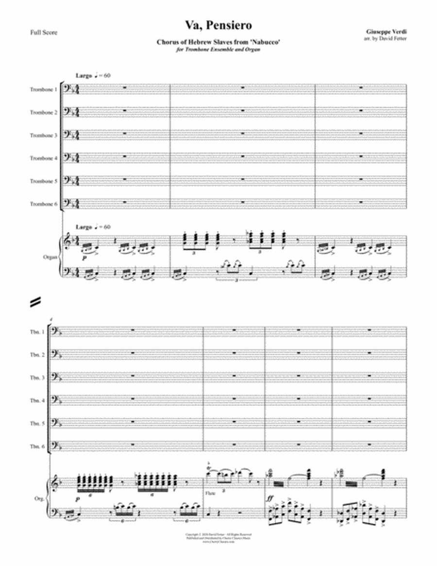 Va, Pensiero (Chorus of the Hebrew Slaves) from Nabucco for Trombone Ensemble and Organ