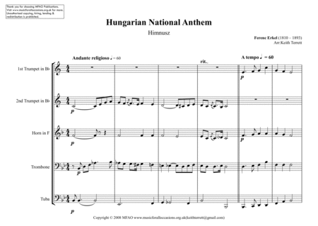 Hungarian National Anthem (Himnusz) for Brass Quintet image number null