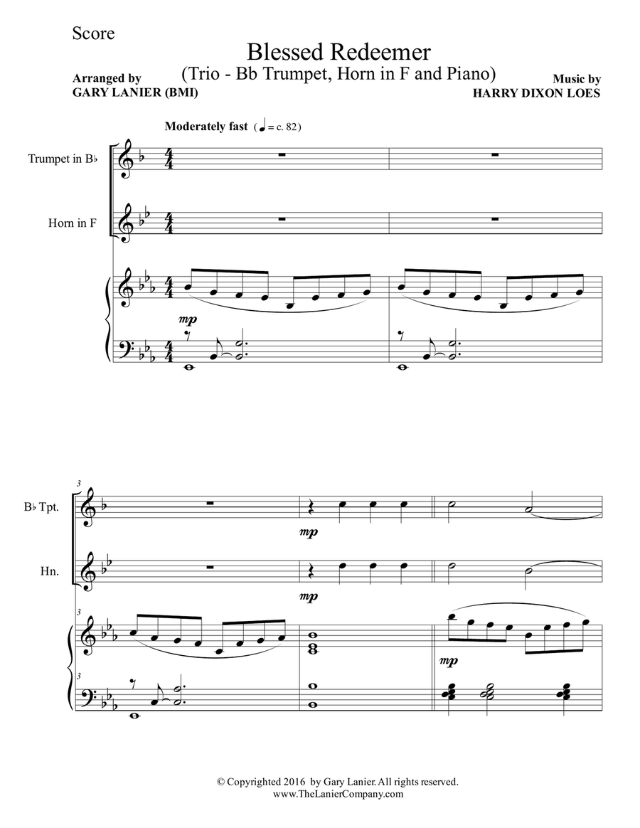 3 FAVORITE HYMNS (Trio - Bb Trumpet, Horn in F & Piano with Score/Parts) Brass Duet scores gallery preview page 2