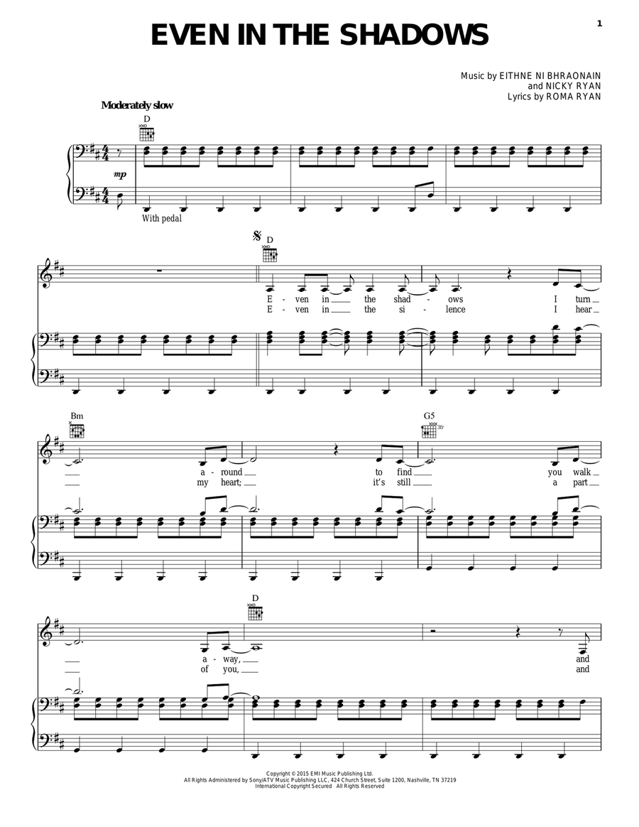 Even In The Shadows Piano, Vocal, Guitar scores gallery preview page 1