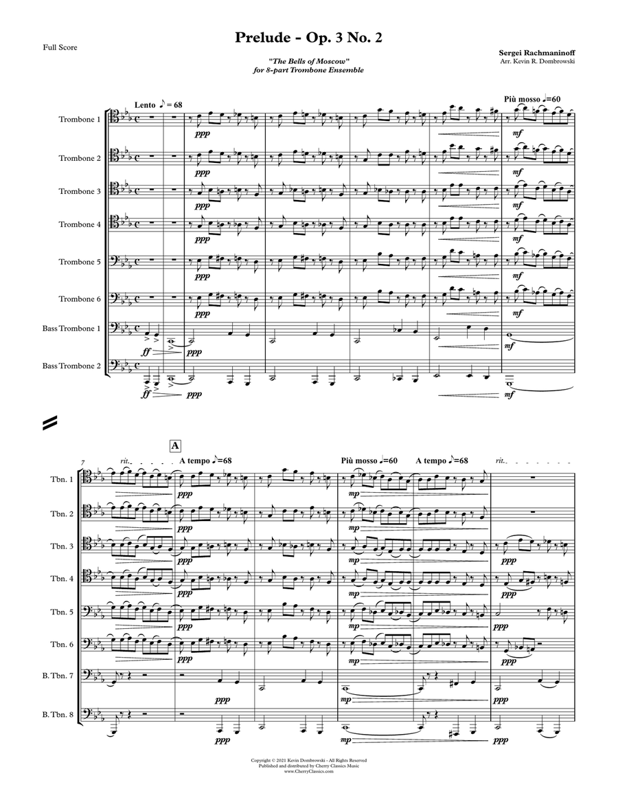 Prelude Op. 3 No. 2 for 8-part Trombone Ensemble Large Ensemble scores gallery preview page 2