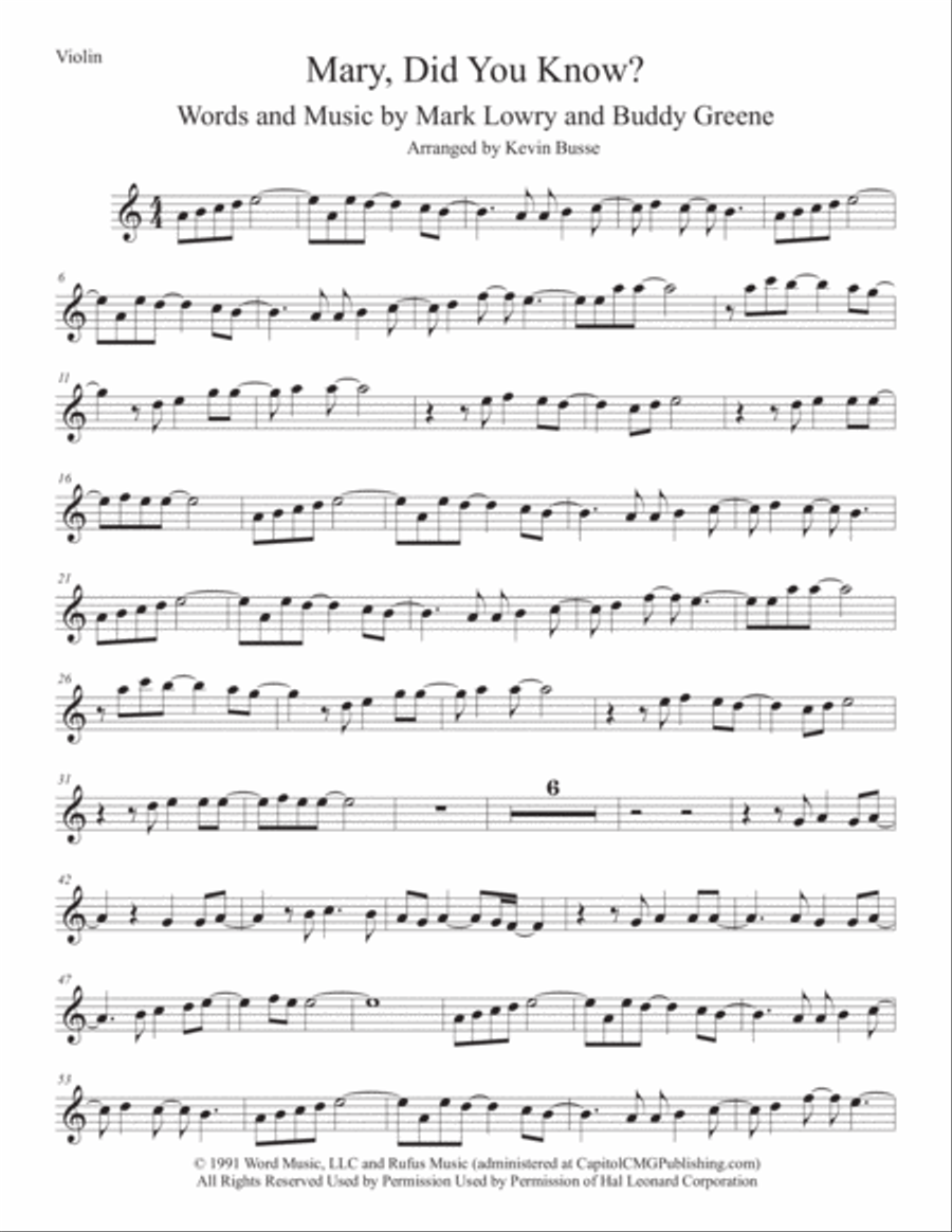 Mary, Did You Know? Violin Solo scores gallery preview page 1