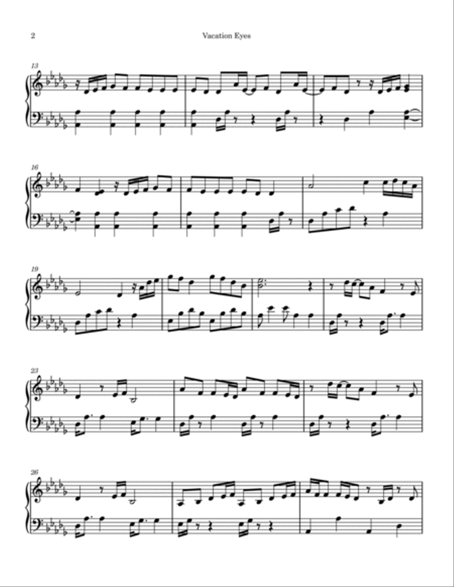 Vacation Eyes Vacation Eyes Piano Solo scores gallery preview page 2