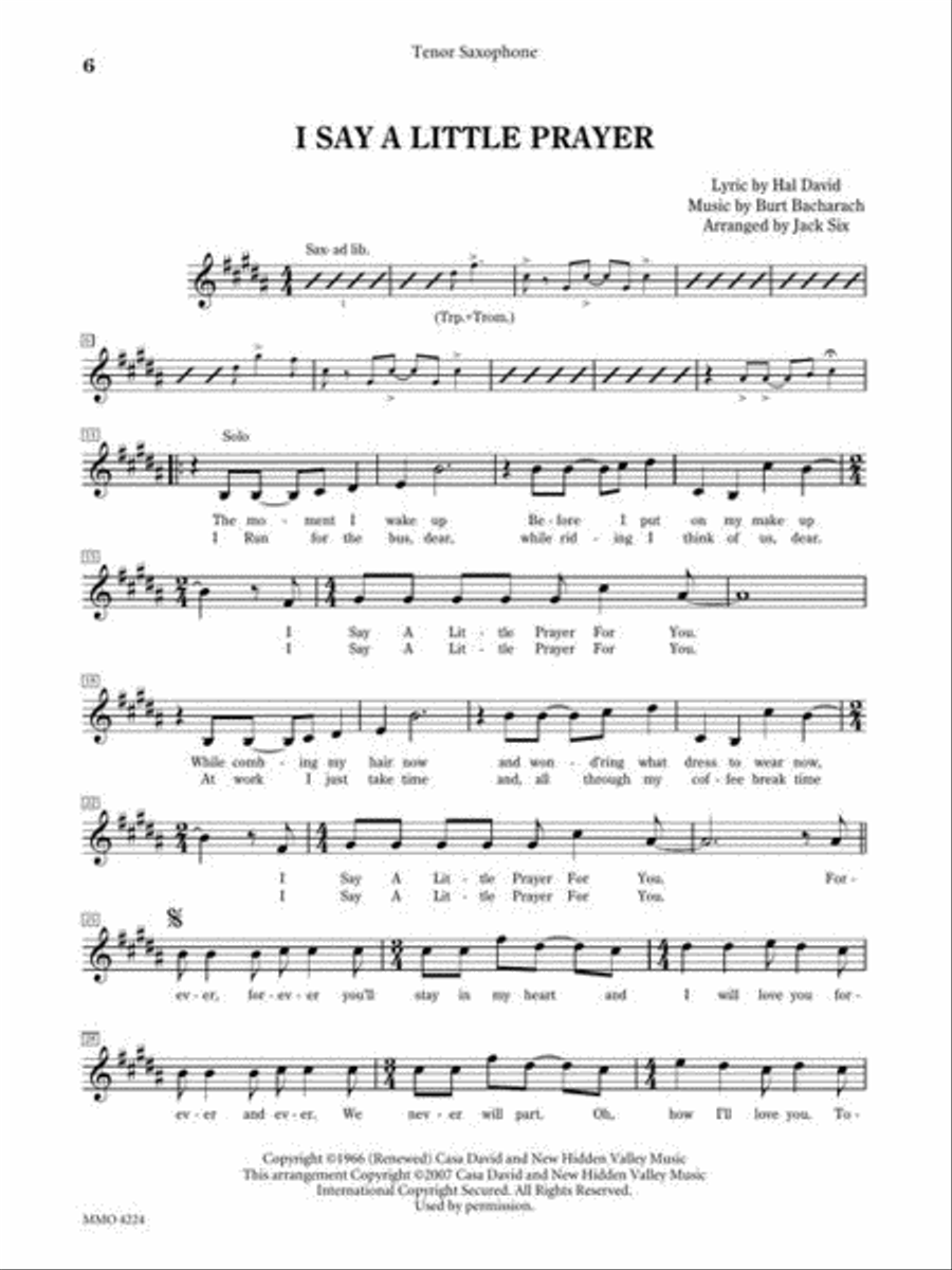 Play the Music of Burt Bacharach Tenor Saxophone scores gallery preview page 5