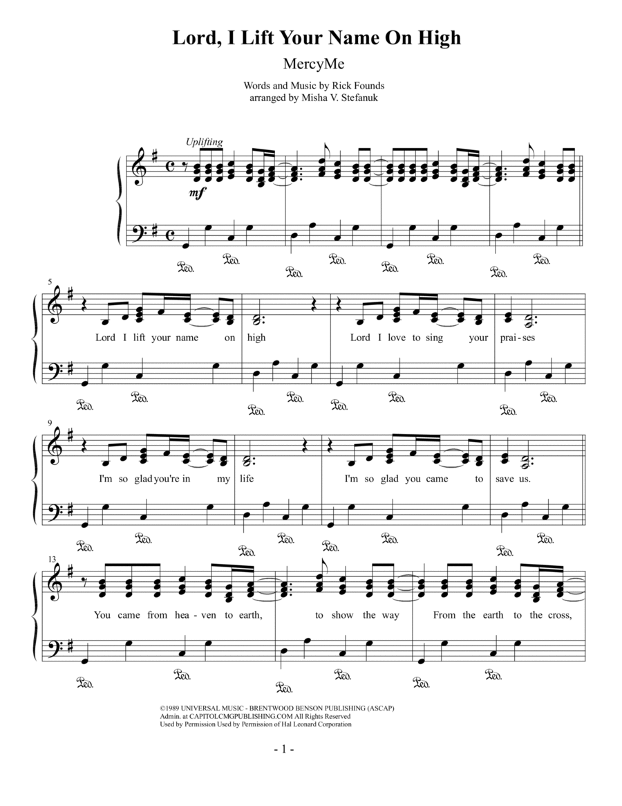 Lord, I Lift Your Name On High Easy Piano scores gallery preview page 1