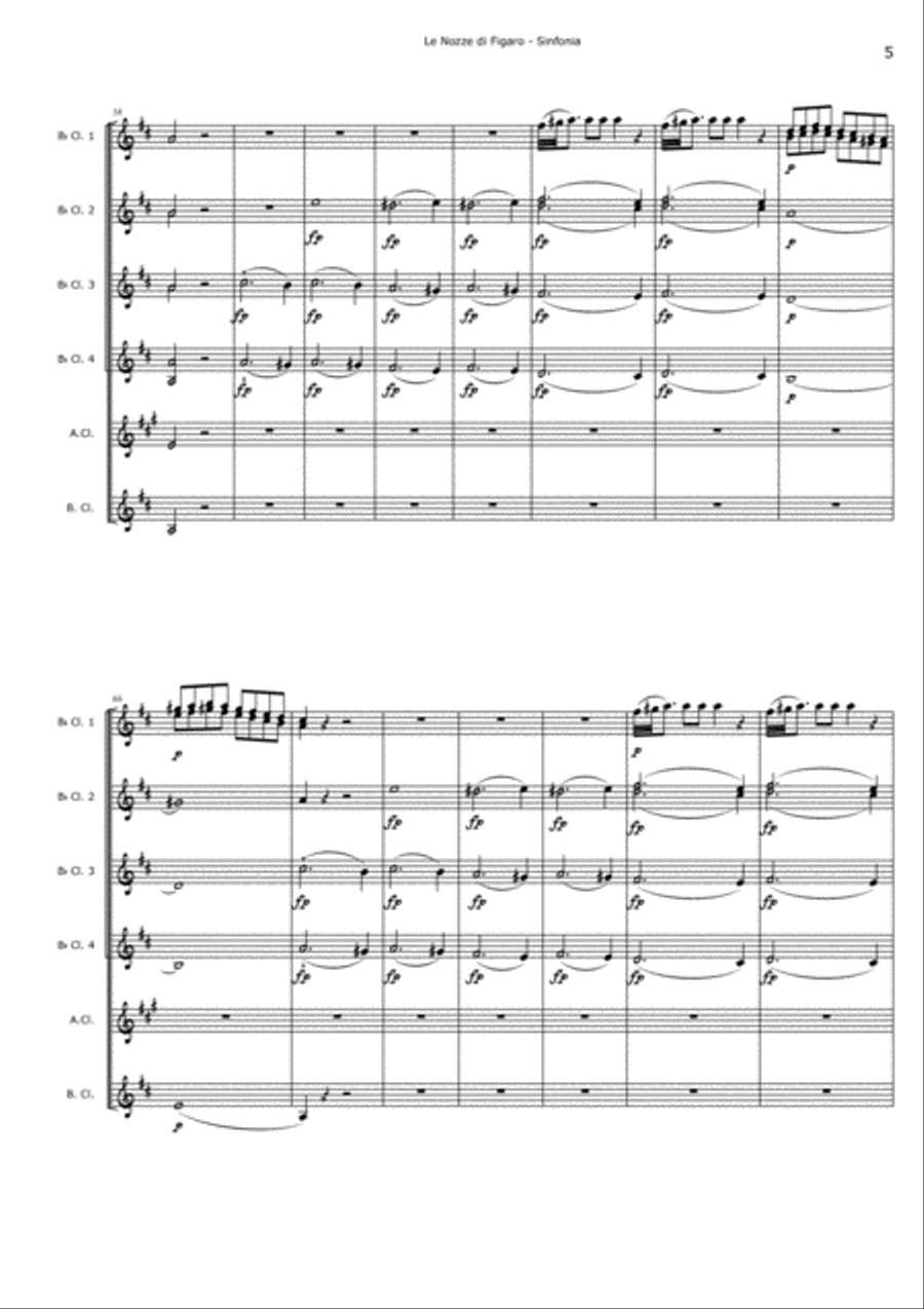 W.A. Mozart Le Nozze di Figaro (The Marriage of Figaro) SINFONIA for Clarinet Choir Conductor score Clarinet Choir scores gallery preview page 5