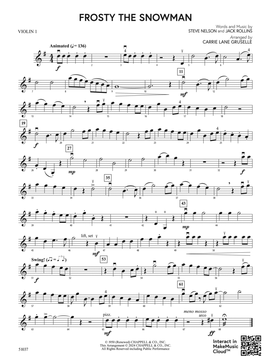 Frosty the Snowman: 1st Violin String Orchestra scores gallery preview page 1