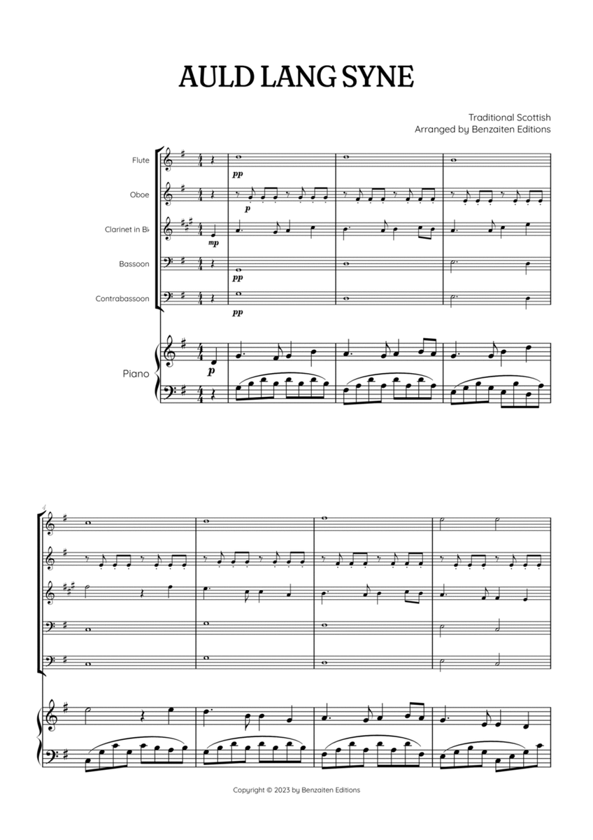 Auld Lang Syne • New Year's Anthem | Woodwind Quintet & Piano Accompaniment sheet music  image number null