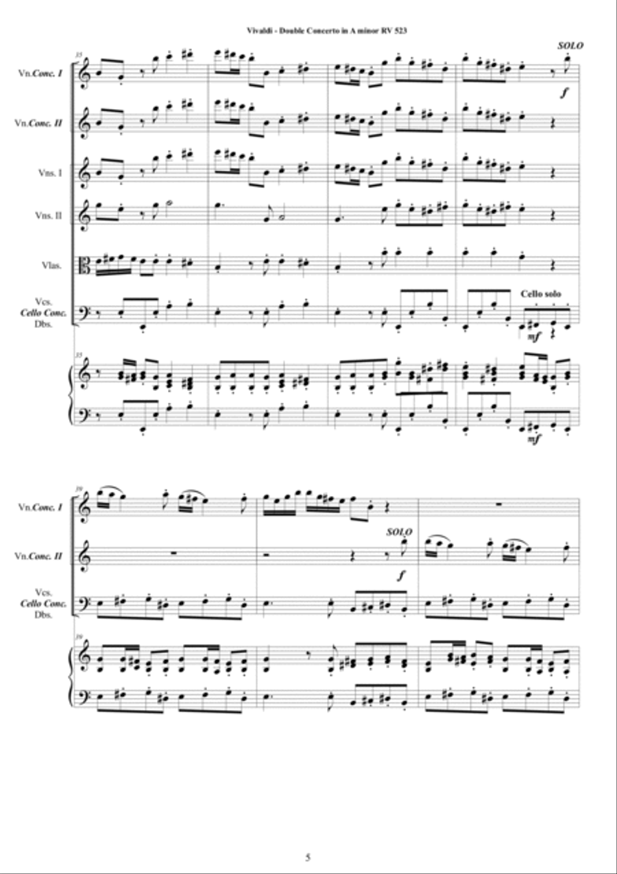 Vivaldi - Double Concerto in A minor RV 523 for Two Violins, Strings and Cembalo Chamber Orchestra scores gallery preview page 5