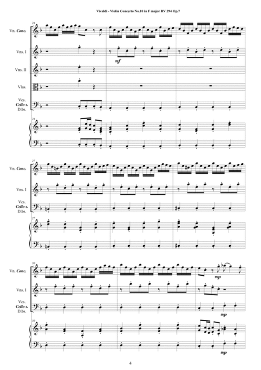 Vivaldi - Violin Concerto No.10 in F major 'Il Ritiro' RV 294 Op.7 for Violin, Strings and Cembalo image number null
