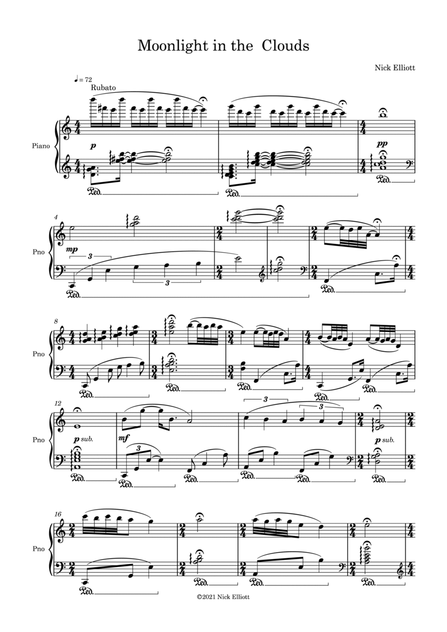 Moonlight In The Clouds Piano Solo scores gallery preview page 1