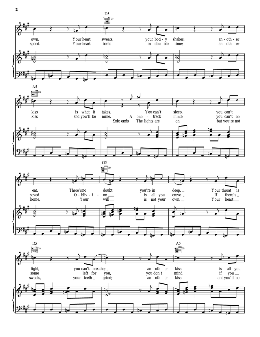Addicted To Love Piano, Vocal, Guitar scores gallery preview page 2