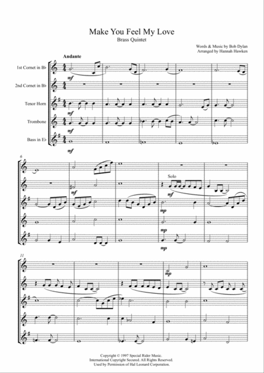 Make You Feel My Love Brass Ensemble scores gallery preview page 1
