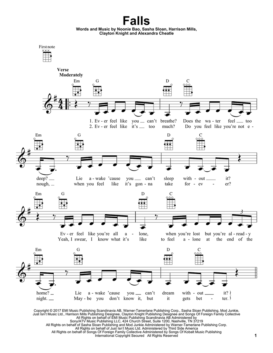 Falls (feat. Sasha Sloan) Ukulele scores gallery preview page 1