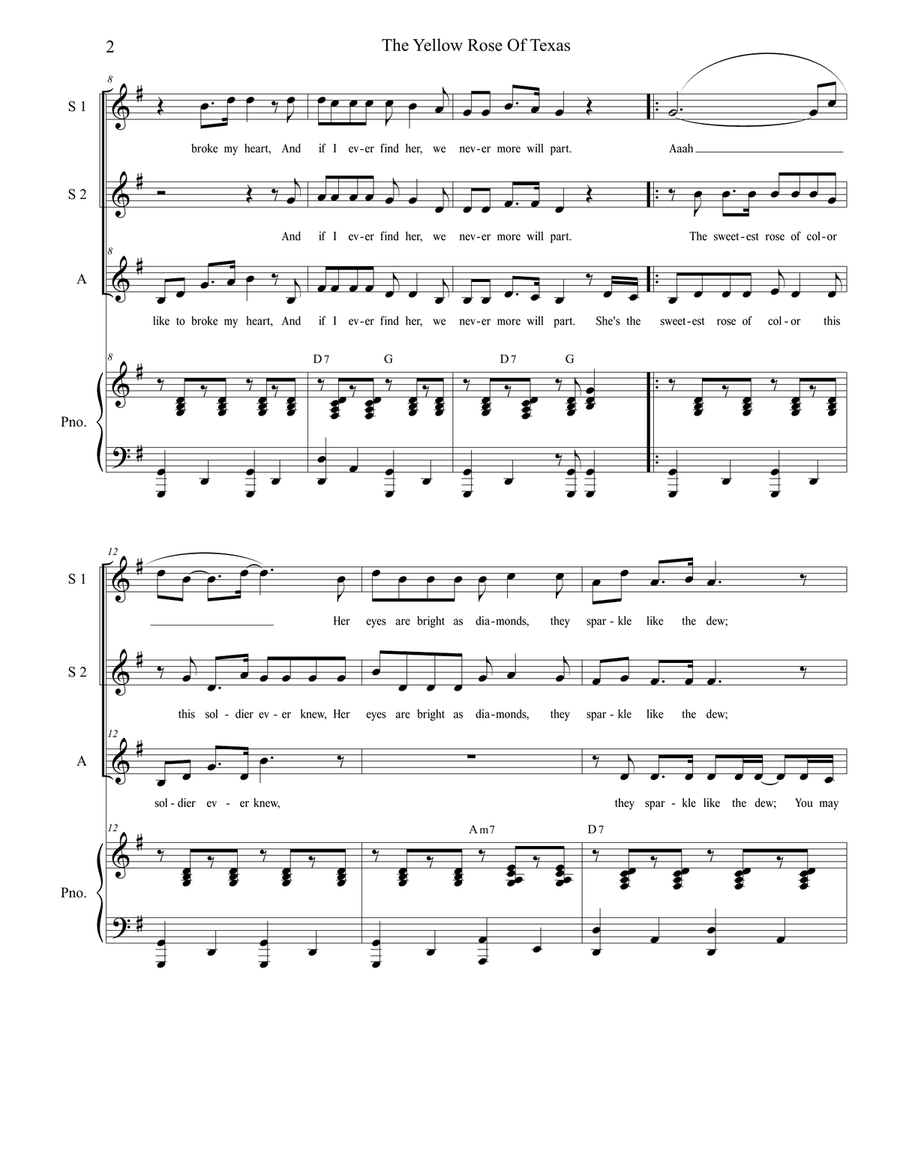 The Yellow Rose Of Texas (for SSA) SSA scores gallery preview page 3