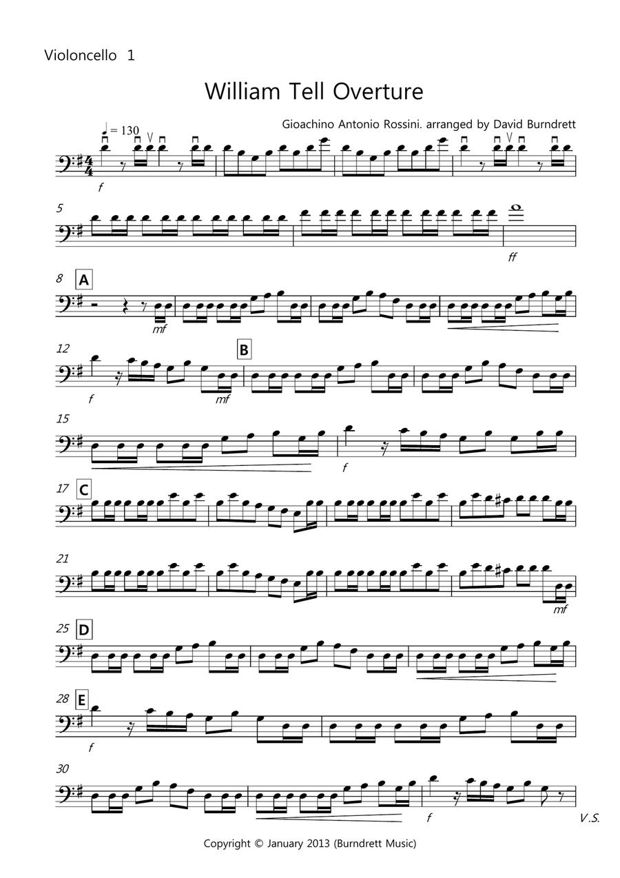 William Tell Overture for Cello Quartet Cello Solo scores gallery preview page 5
