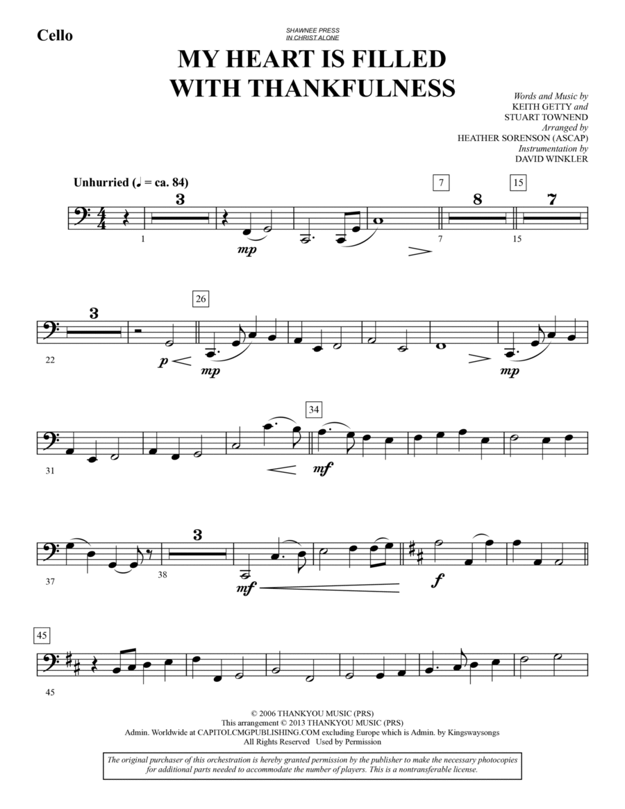My Heart Is Filled with Thankfulness - Cello Choir scores gallery preview page 1