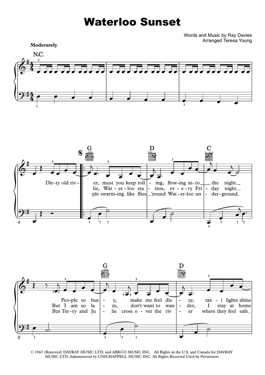 Waterloo Sunset Piano, Vocal scores gallery preview page 1