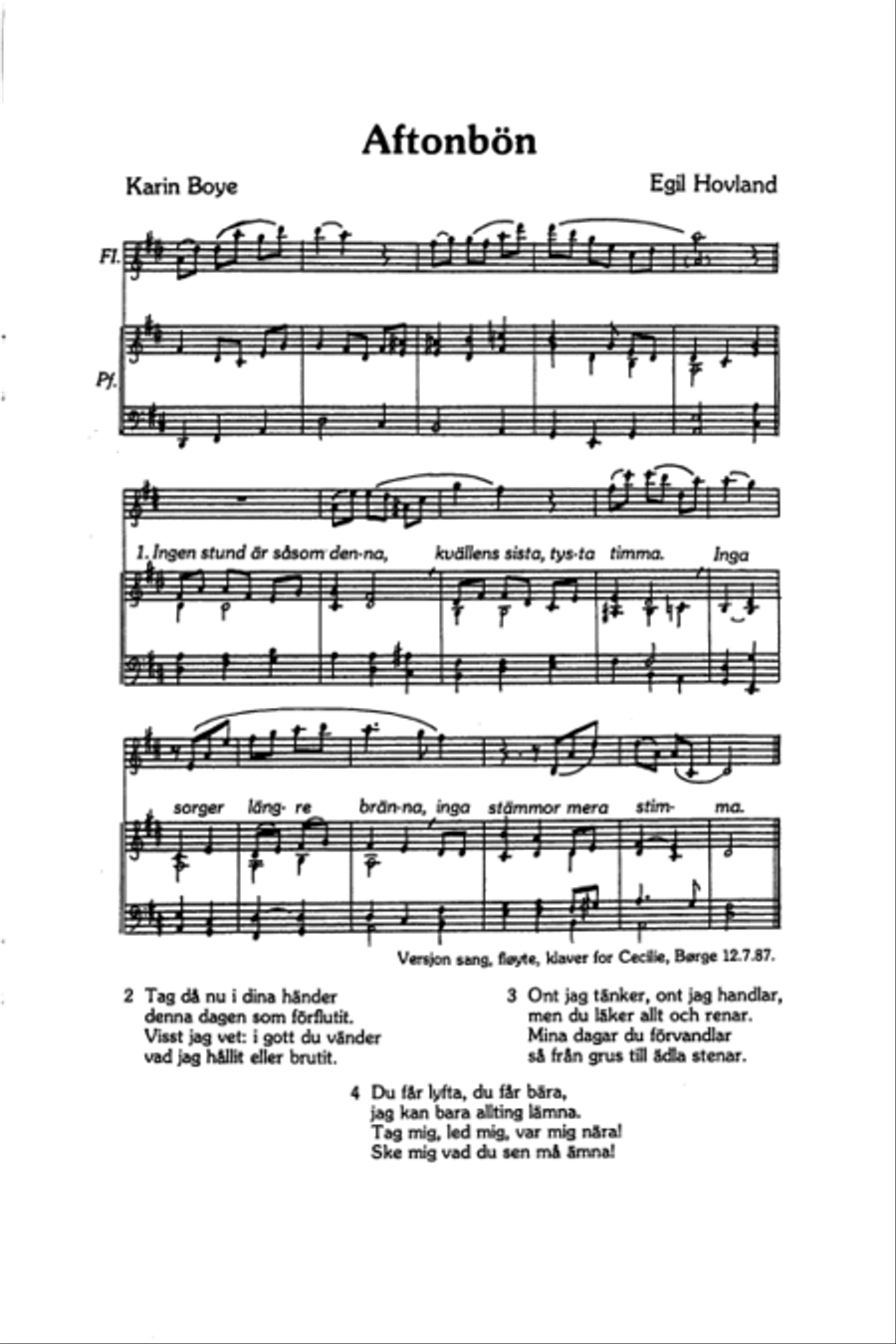 Karin Boye's Evening Prayer 4-Part scores gallery preview page 2