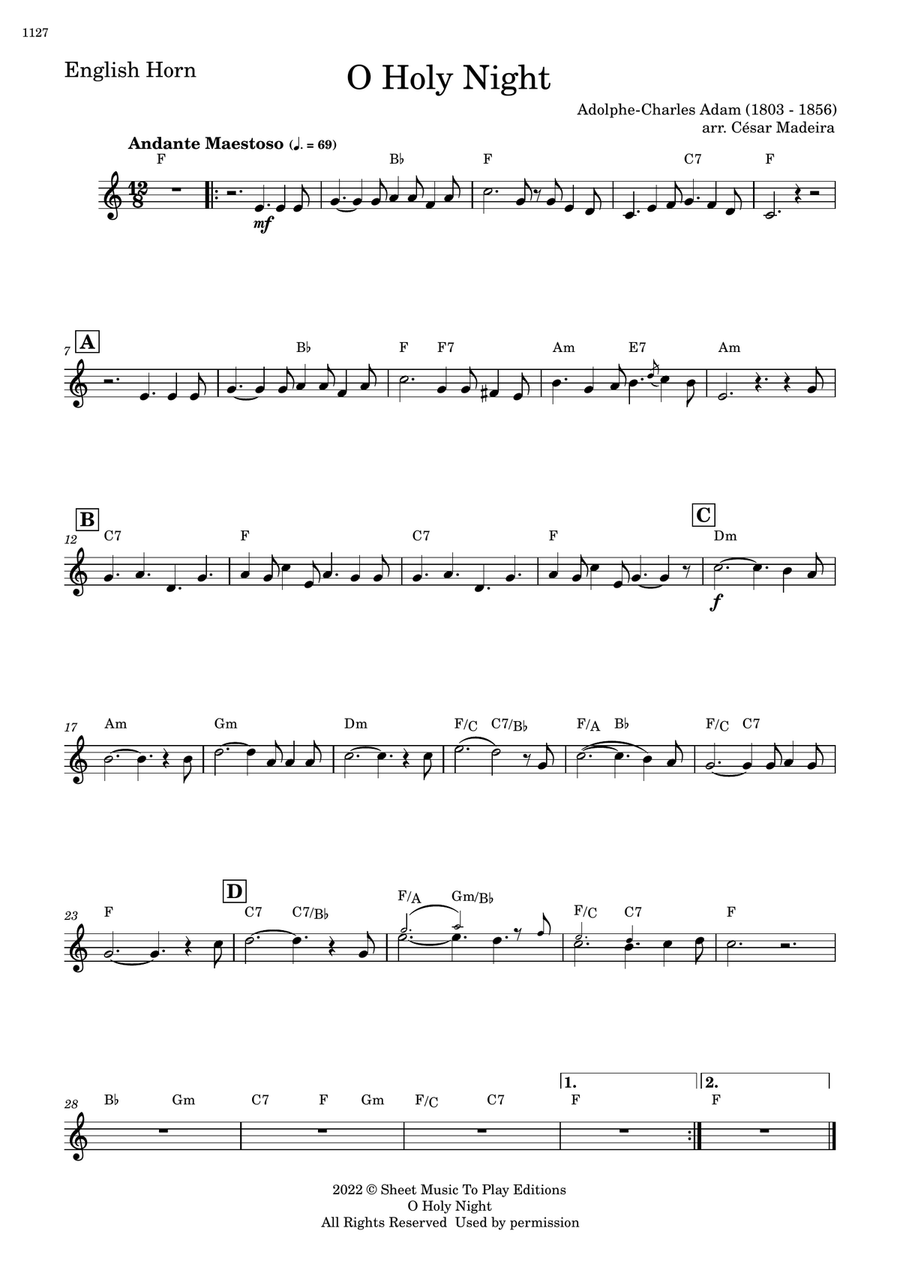 O Holy Night - English Horn Solo - W/Chords English Horn scores gallery preview page 1