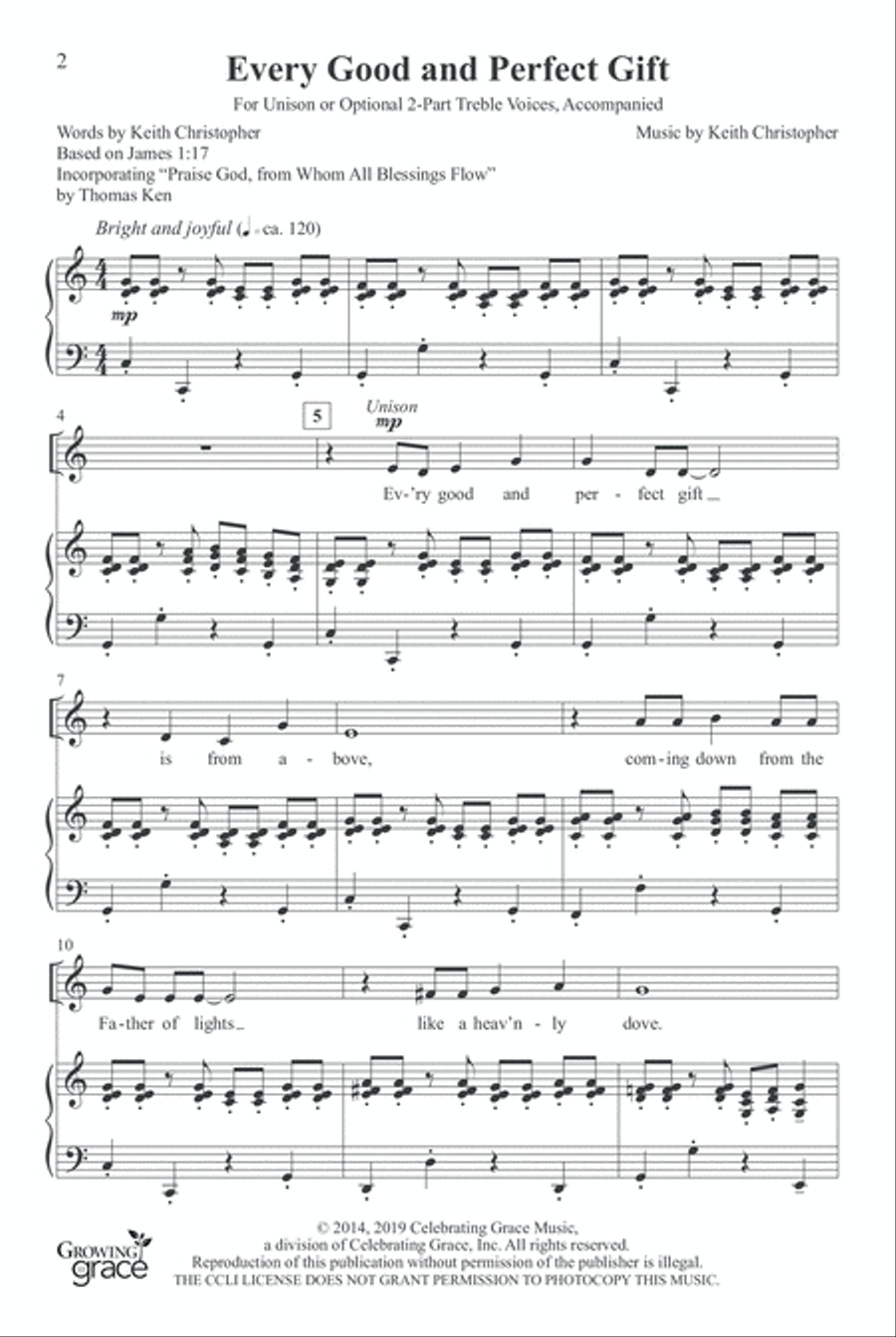 Every Good and Perfect Gift Unison Choir scores gallery preview page 2