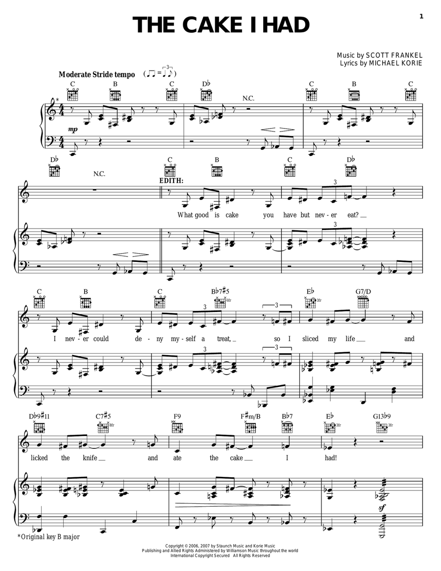 The Cake I Had The Cake I Had Piano, Vocal, Guitar scores gallery preview page 1