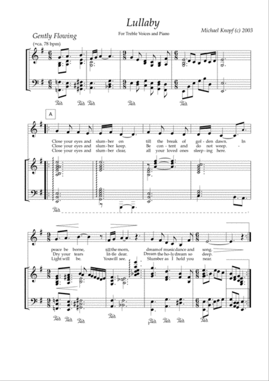 Lullaby for Treble Choir and Piano Women's Choir scores gallery preview page 1