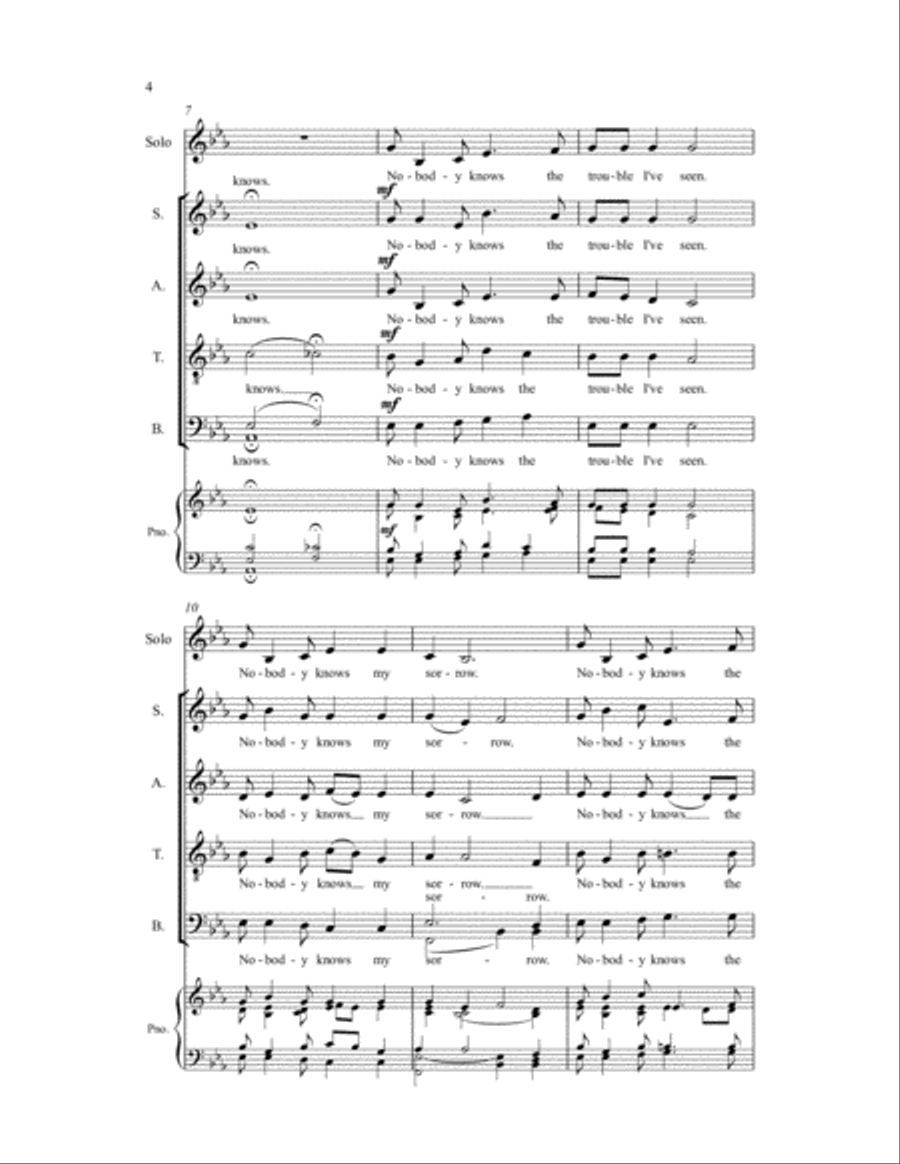 Nobody Knows (The Trouble I've Seen) A Cappella scores gallery preview page 3