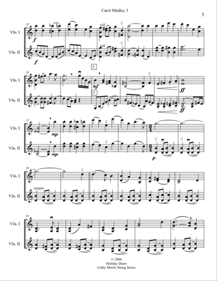 Carol Medley 3 Violin Duo O Little Town of Bethlehem / Away In A Manager String Duet scores gallery preview page 3