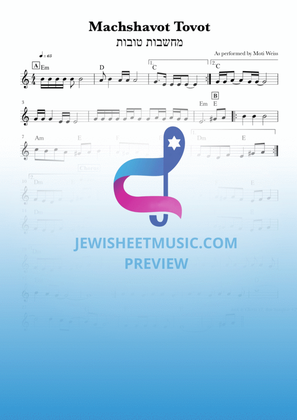 Book cover for Machshavot Tovot by Moti Weiss | Chabad tune | מחשבות טובות | Easy piano lead sheet with chords.