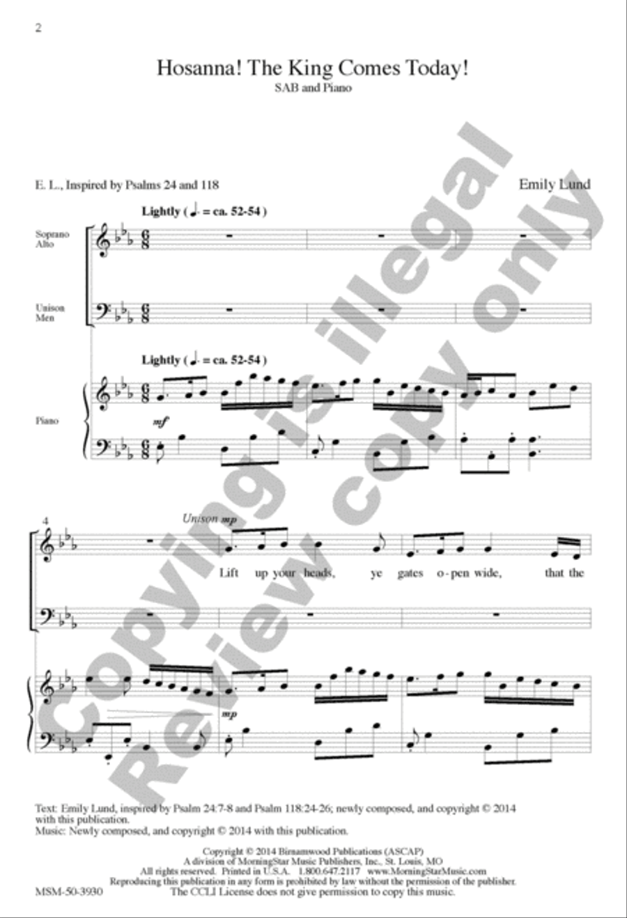 Hosanna! The King Comes Today! 3-Part scores gallery preview page 2
