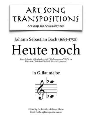 Book cover for BACH: Heute noch, BWV 211 (transposed to G-flat major)