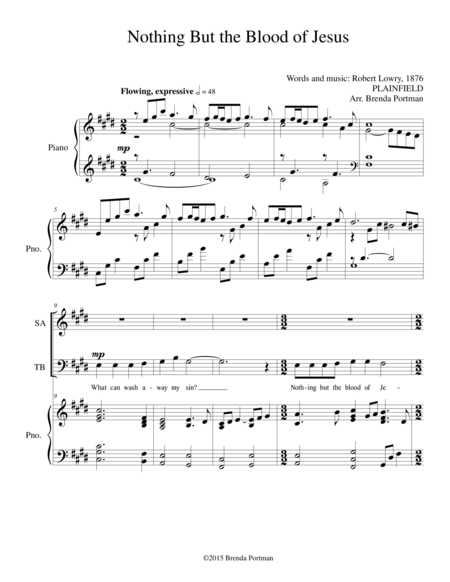 Nothing But the Blood of Jesus (SATB/piano), arr. Brenda Portman image number null