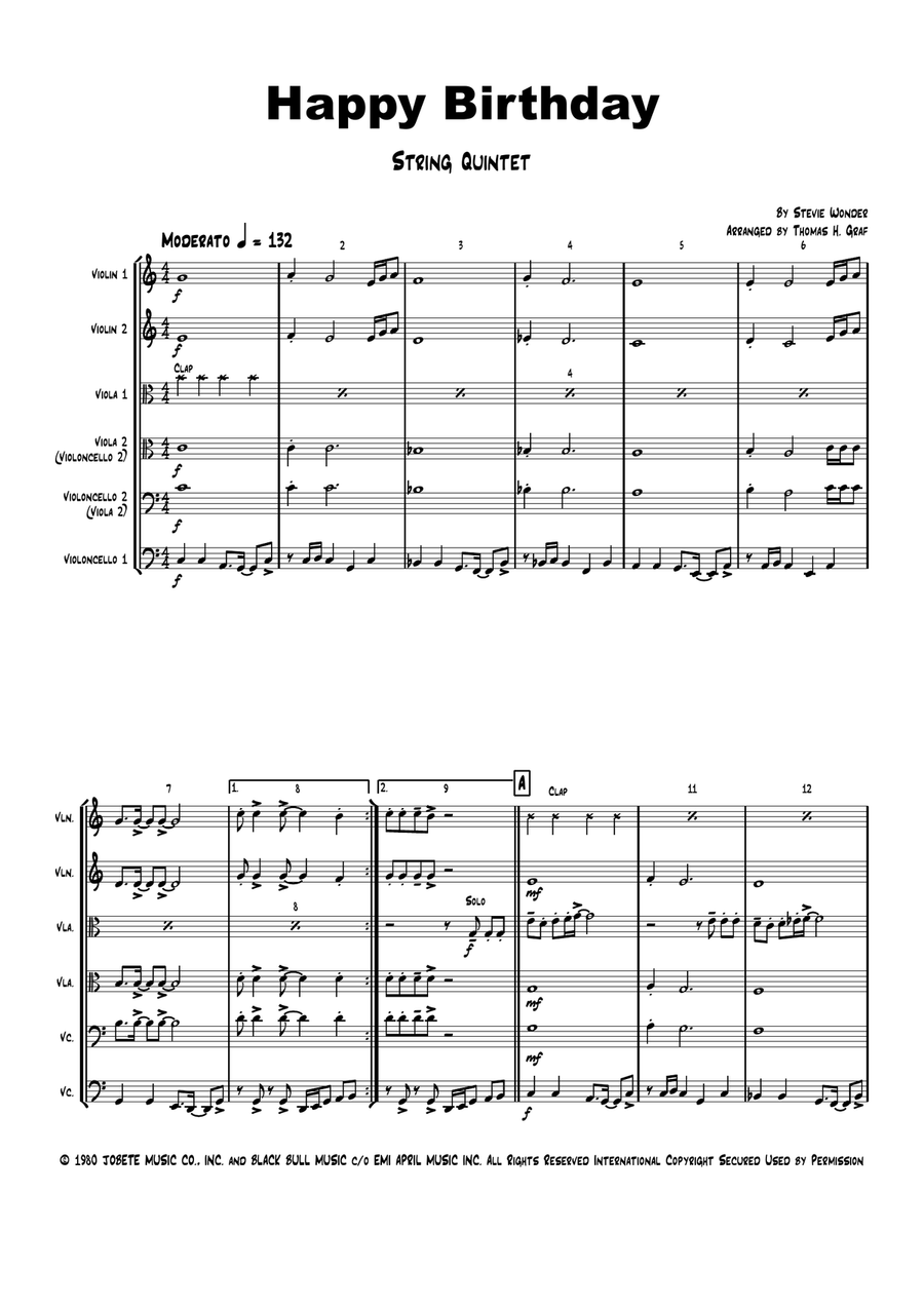Happy Birthday String Quintet scores gallery preview page 1