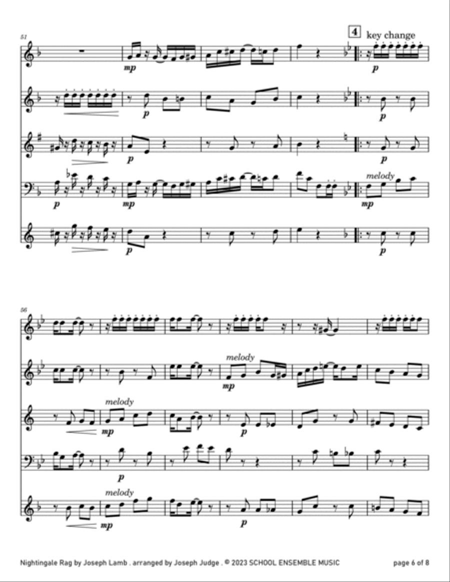 Nightingale Rag by Joseph Lamb for Woodwind Quartet in Schools Woodwind Quartet scores gallery preview page 6