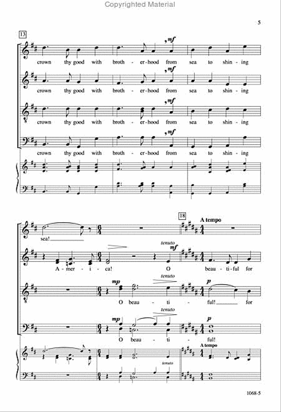 America the Beautiful - SATB Octavo 4-Part scores gallery preview page 4